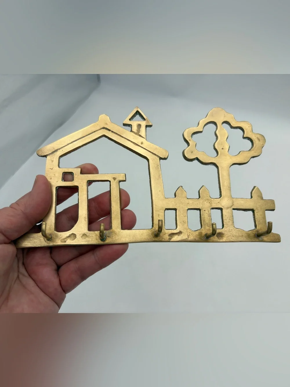 Vintage Brass House Shaped Wall Mounted Key Rack